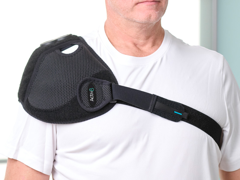 Man wearing the Activ8 Shoulder device on his shoulder.