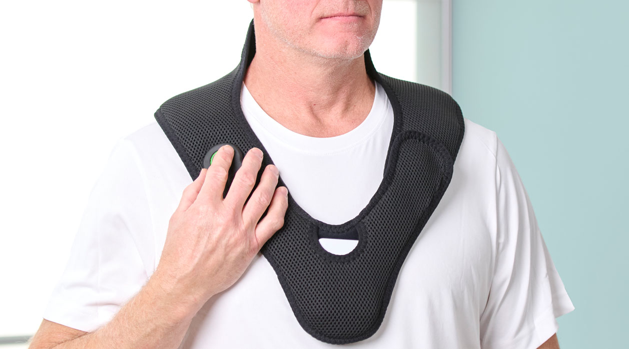 A person wearing an Activ8 System brace to support their neck