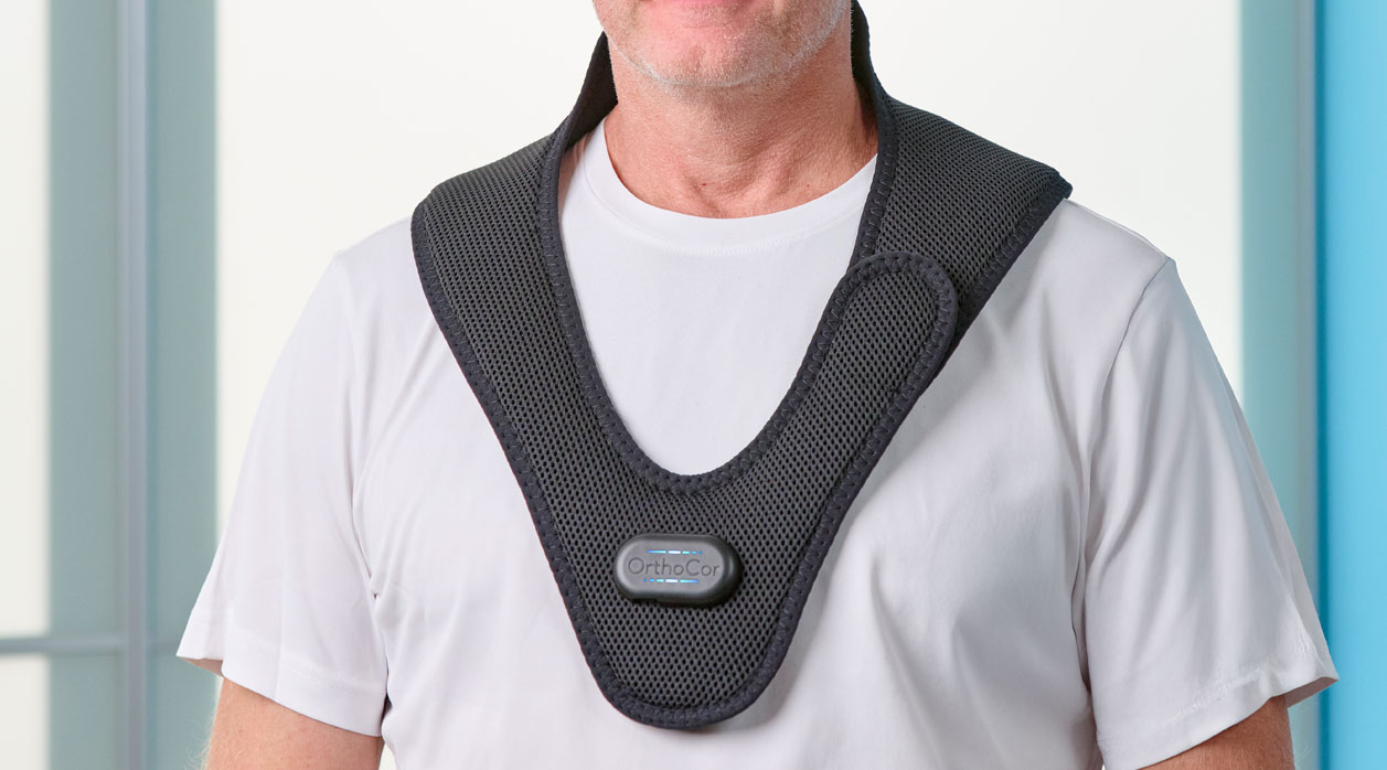 A person wearing an Active Systems brace to support their neck