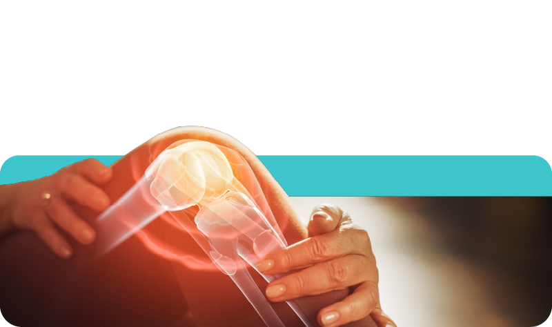 a graphic of someone holding their knee with visible knee pain and inflammation